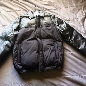 $799 Calvin Klein Studio Nappa Cow Leather Jacket Bomber Puffer M Vulcan Rare